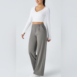 Halara Flex DayStretch High Waisted Straight Leg Work Pants Women M Petite Gray